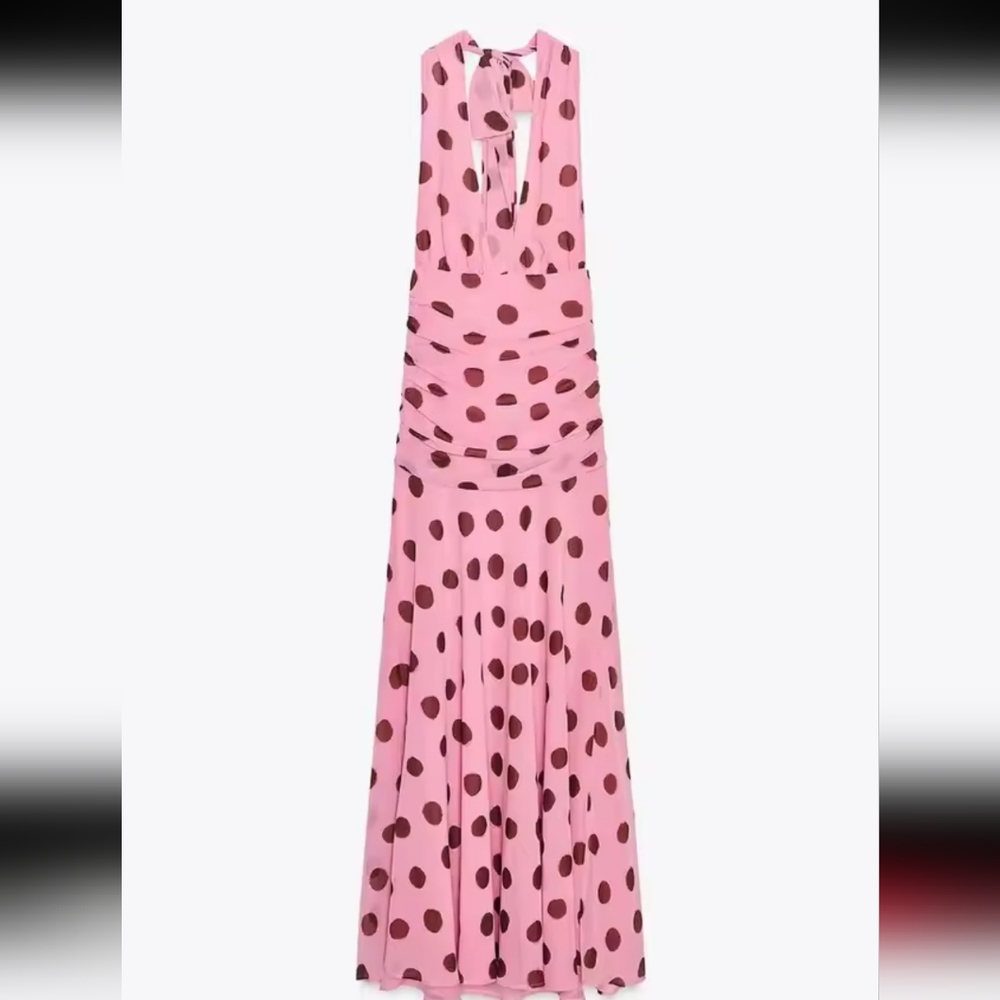 Polka Dot Printing Halter Maxi Dress WomenElegant Sleeveless Backless Skinny - Picture 8 of 10